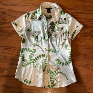 BCBG Maxazria silky button front top